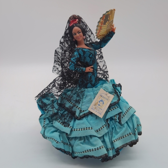 Vintage 1950s Marin Chiclana Flamenco Dancer Doll W/Original Tag Blue Dress - Picture 2 of 8